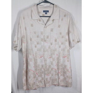 NWT Club Room Men's Size XL Floral Button Up Short Sleeve Shirt 55% Silk 0280